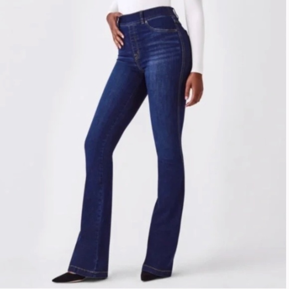 NWT SPANX Blue Flare Wide Leg Dark Blue Wash Stretch Denim Jeans XL Tall